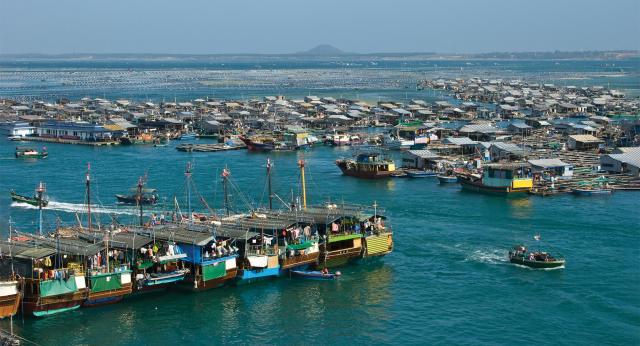 Chinese squid fishing boats docked in Lingshui, China.