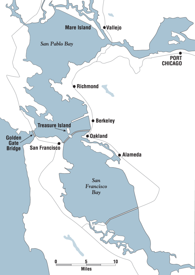 Map of the San Francisco Bay area showing Port Chicago