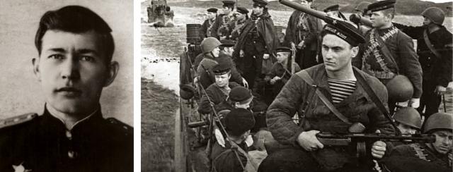 Soviet naval infantry under Captain I. P. Barchenko (left) 