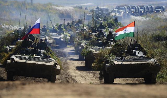 India’s long friendship with Russia could be a key to creating some separation between Russia and China. In this photo, Russian and Indian armored vehicles participate in an exercise at Russia’s Sergeyesvsky training center.