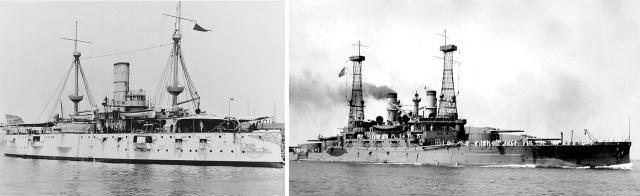 battleship USS Texas (left) and dreadnought USS South Carolina (BB-26)