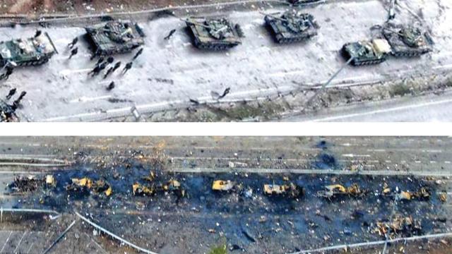 Increasing AI knowledge across the force will likely be expensive, but without forcewide familiarity, units may freeze if they encounter an unexpected scenario. For example, the top photo shows a Russian armor column simply staying in place after its supporting fuel trucks were destroyed by a drone strike. The drones returned 24 hours later to destroy the static tanks and crews. Had the Russian troops been empowered to think and act on their own, they could have avoided destruction. 