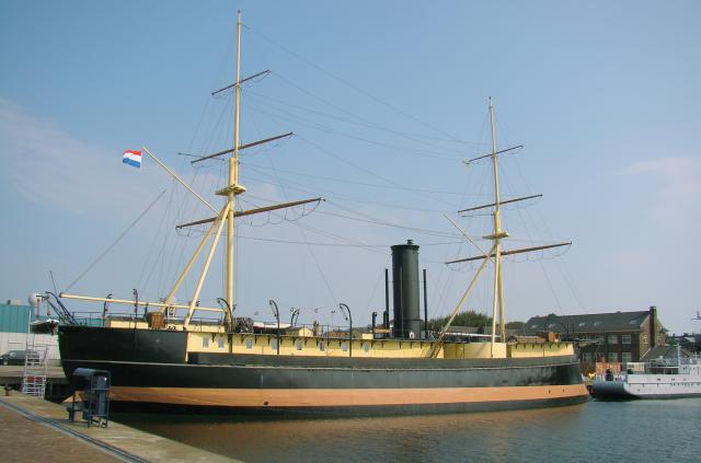The 1868 French-built turret ram Schorpioen is preserved and on view at the Dutch Navy Museum in Den Helder.