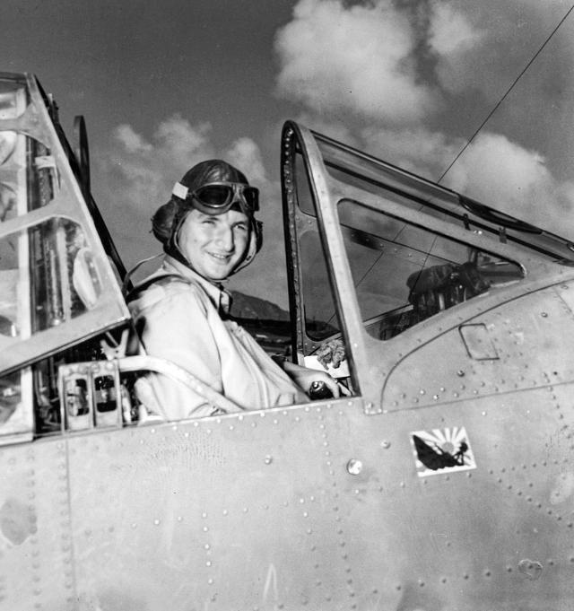 Lieutenant Commander Lance E. “Lem” Massey in his TBD at Pearl Harbor on 24 May 1942