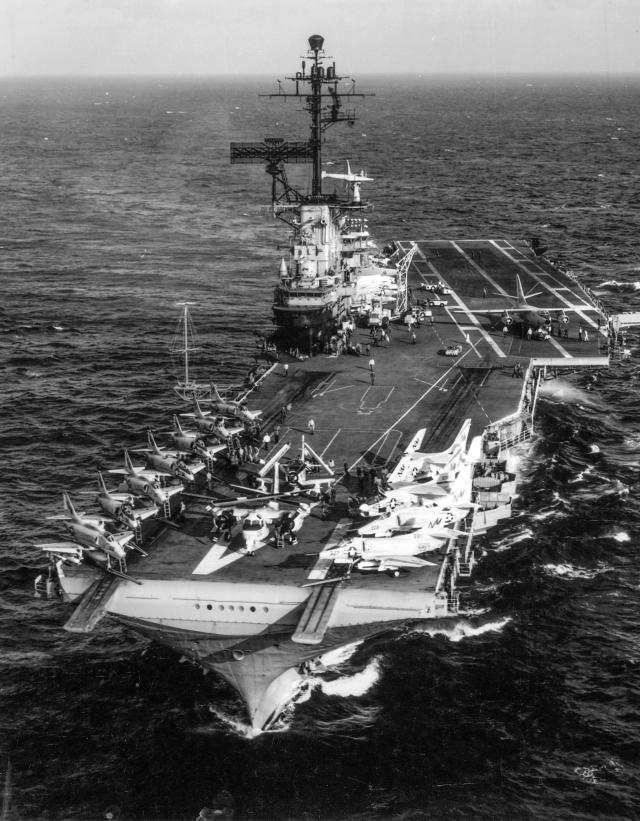USS Ticonderoga (CVA-14) cruises the Gulf of Tonkin