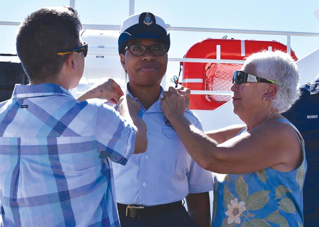 Master Chief Petty Officer Rekiya Janssen, engineering petty officer on the Daniel Tarr (WPC-1136), became the first African American woman in the Coast Guard to advance to the rank of master chief as a machinery technician.