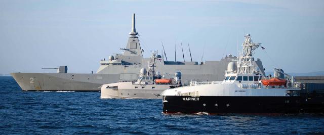 The unmanned surface vessels (USVs) Ranger and Mariner steam alongside the Japan Maritime Self-Defense Force frigate JS Kumano as part of Integrated Battle Problem (IBP) 23.2 in September. During the IBP, the USVs transited the Pacific Ocean from the West Coast to Hawaii and then to Japan. Significantly, the USVs operated as fully integrated elements of the fleet’s battle force and not as experimental vessels. 