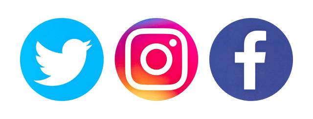 Twitter, Facebook, and Instagram logos