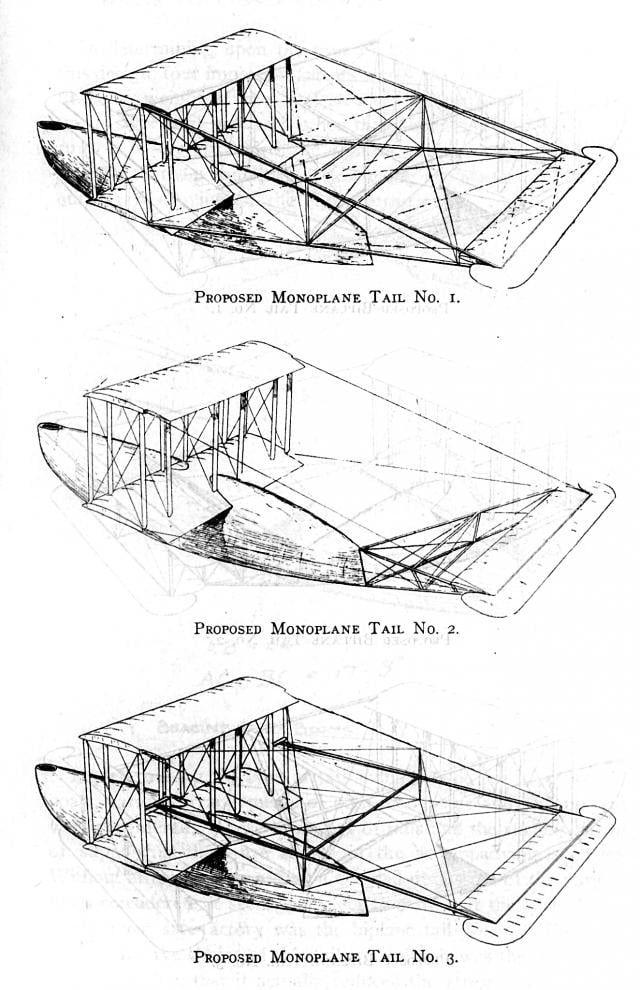 Sketch of three monoplane tail arrangements for NC Flying Boat