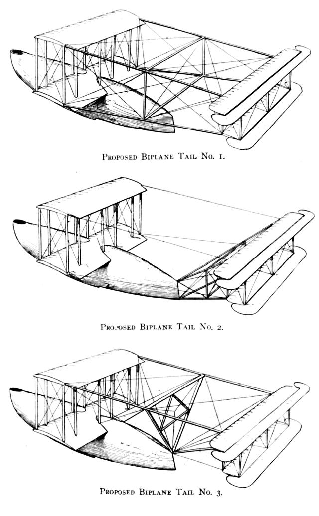 Sketches of three Biplane tail arrangements for NC Flying Boat