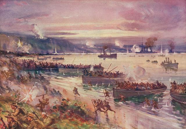Naval gunfire support proves essential as the Mediterranean Expeditionary Force hits the shore at Gallipoli in April 1915. “Any disruption in this fire support would be devastating to the troops.”