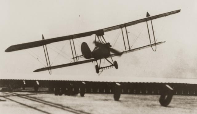 Lieutenant Commander Godfrey Chevalier in an Aeromarine 39-B