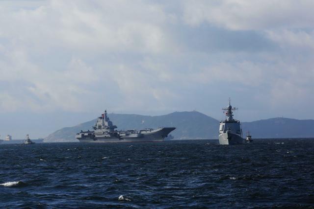 Chinese Navy aircraft carrier Liaoning anchored near Hong Kong in 2017