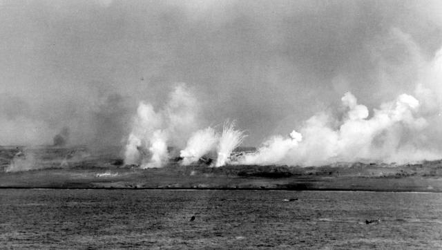 U.S. destroyers blast Iwo Jima on 17 February 1945