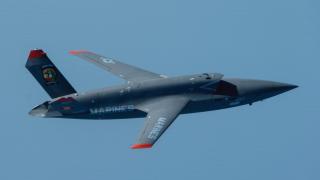 A Marine Corps XQ-58A uncrewed combat aerial vehicle during a test flight at Eglin Air Force Base, Florida. If rail-launched from surface ship flight decks, the XQ-58 could be particularly effective against the PLA, both at sea and ashore in Taiwan.