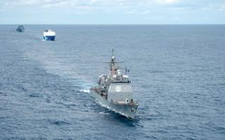 The USS Vella Gulf (CG-72), a Ticonderoga-class guided-missile cruiser, leads a convoy in support of naval operations in the Atlantic Ocean in 2020. Today’s Navy faces the block obsolescence of ships such as the Ticonderoga class and must convince the public of the service’s utility so it can secure the funds to build a strong, modern fleet.