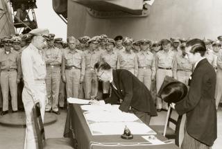 Holding the World War II surrender ceremony on the deck of the USS Missouri (BB-63) in Tokyo Bay is an excellent example of psychological-influence-style information warfare. 