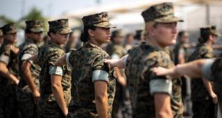 U.S. Marine Corps officer candidates drill at Officer Candidates School