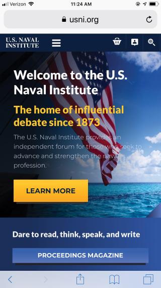 Screenshot of USNI Front Page as viewed on a mobile device