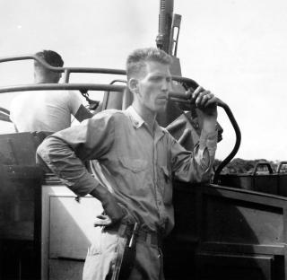 While in command of PT-34, Lieutenant Robert Kelly (seen here as a lieutenant commander in 1943), executive officer of Motor Torpedo Boat Squadron Three, engaged the Japanese light cruiser Kuma in the night action off Cebu Island, later receiving the Navy Cross and Distinguished Service Cross “for distinguished conduct and extraordinary courage in combat.”