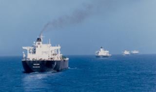 Reflagged Kuwaiti tankers move through the Persian Gulf 