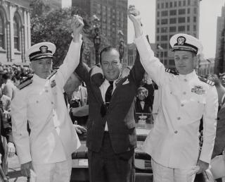 Rear Admiral Rickover; Commander William Anderson, Nautilus commanding officer; and New York mayor Robert Wagner celebrate the submarine’s historic trip under the polar ice cap. Additive manufacturing needs a visionary leader like Rickover to move it forward.  