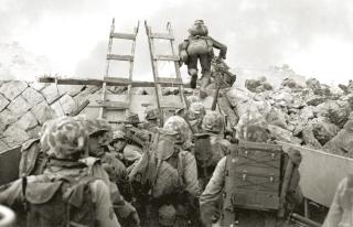 Marines scale the seawall at Incheon, Korea, on 15 September 1950.  General of the Army Douglas MacArthur continued to adapt and employ Halsey and Vandegrift’s cooperative methods in the Korean War as he had throughout the Southwest Pacific in World War II.