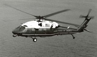 A VH-60N White Hawk in flight. The aircraft was known as a “White Top” because of its livery.