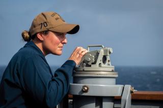 A junior officer checks her ship’s relative position while standing watch on board the destroyer USS Hopper (DDG-70) in the Seventh Fleet area of operations. Regardless of their command philosophy, COs need to be flexible and adjust to whatever situation is at hand.