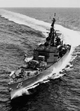  The USS Bainbridge (DLGN-25) underway.