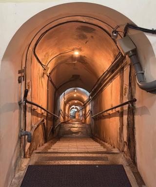 The stairway leading down to the main passageway of the underground complex. 