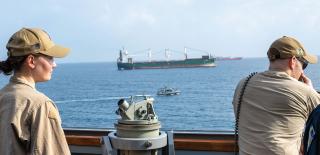 Sailors on board the USS Mason (DDG-87) observe commercial vessels in the Gulf of Aden on 26 December as part of Operation Prosperity Guardian. Events in the Red Sea will alter all short-term forecasts and potentially raise the baseline for the 2024 freight rate negotiations.