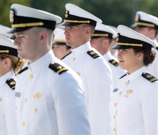 U.S. Merchant Marine Academy graduates during commencement at King’s Point, New York, in June 2023. A change in industry culture is needed to make a career at sea attractive to new recruits. Government initiatives only will succeed if there is total commitment from the industry and private stakeholders.