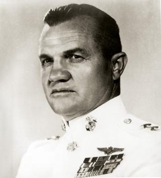 Kimes’ predecessor, William Wallace (pictured after World War II), was a strong proponent of Marine fighter-plane doctrine that favored being “on the prowl” instead of flying protection missions. His influence likely contributed to the fact that none of MAG-22’s fighters escorted the group’s bomber strike against the enemy’s carriers.  