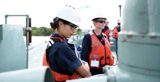 Coast Guard marine inspectors from units across the country receive hands on barge training from industry partners in Channelview, Texas.