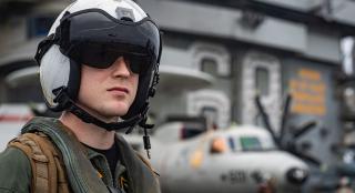A naval aviator on board the USS Nimitz (CVN-68) in the South China Sea in February 2023. 