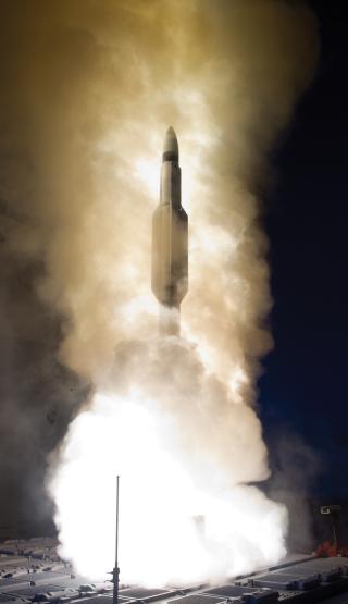 Although the SM-3 standard missile shown here is primarily an antiballistic-missile weapon, a test conducted in 2008 proved it could function as an antisatellite weapon as well. Active deterrence requires the threat of a credible capability to fight in all domains, including space.
