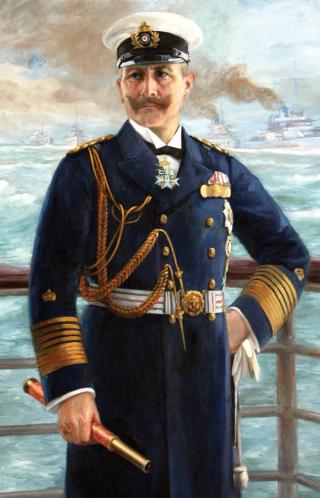 Fleet envy: Since his boyhood, Kaiser Wilhelm II had dreamed of having a fleet to rival (or at least challenge) that of the Royal Navy. Here, he poses for a 1913 portrait in a German great admiral’s uniform.