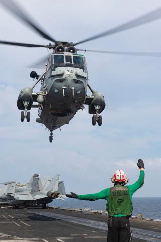 An Indian Navy H3C Sea King helicopter