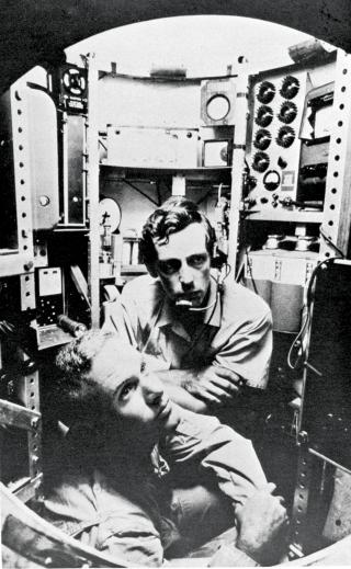 Trailblazers: Walsh (foreground) and explorer Jacques Piccard in their boundary-pushing bathyscaphe Trieste.