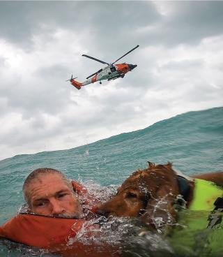 As Hurricane Helene approached in September 2024, an aircrew from Air Station Clearwater rescued a man and his dog from a disabled sailboat off Sanibel Island.