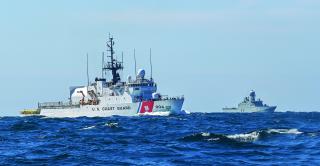 The USCGC Northland (WMEC-904) and the Danish Navy Lauge Koch underway in the Atlantic during Operation Nanook 2024, strengthening partnerships essential to addressing the challenges of the Arctic.