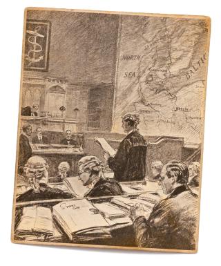 A sketch of a British prize court dating from about World War I.