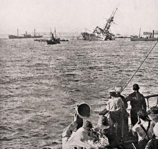 Two days after sinking the Triumph, U-21 scores another devastating hit with the sinking of HMS Majestic. Turkish morale soared while Allied morale plummeted. “Never before, perhaps, had a military operation been so deeply affected by means so small.”