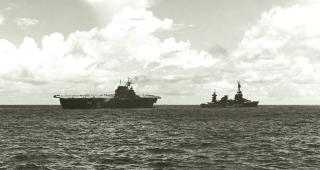 The USS Hornet (CV-8) being towed by the cruiser Northampton (CA-26) during the Battle of the Santa Cruz Islands. Today, the Navajo and her sisters may be capable of towing a crippled carrier, but the effects on the tugs of a long-distance operation, as would be necessary in the Indo-Pacific, are unknown.