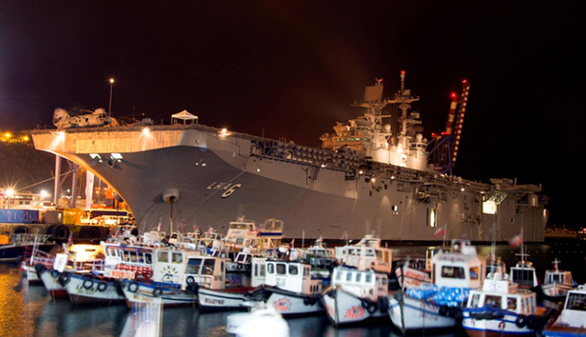 The amphibious assault ship USS America (LHA-6) sits pierside in Valparaiso, Chile, during a scheduled port visit
