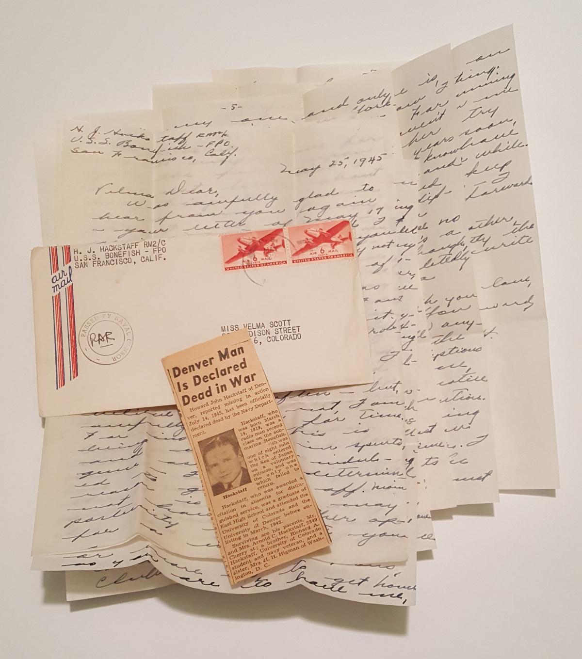 Letter from Radioman Second Class Howard John Hackstaff