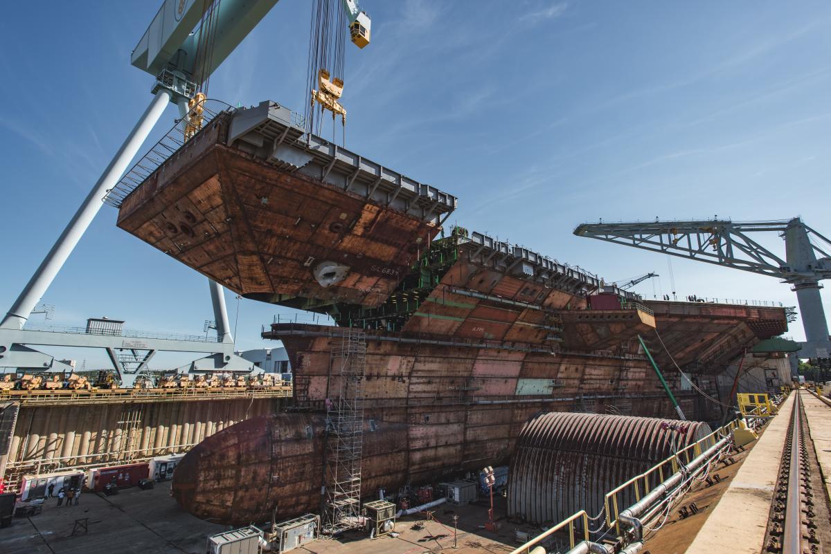 aircraft carrier under construction