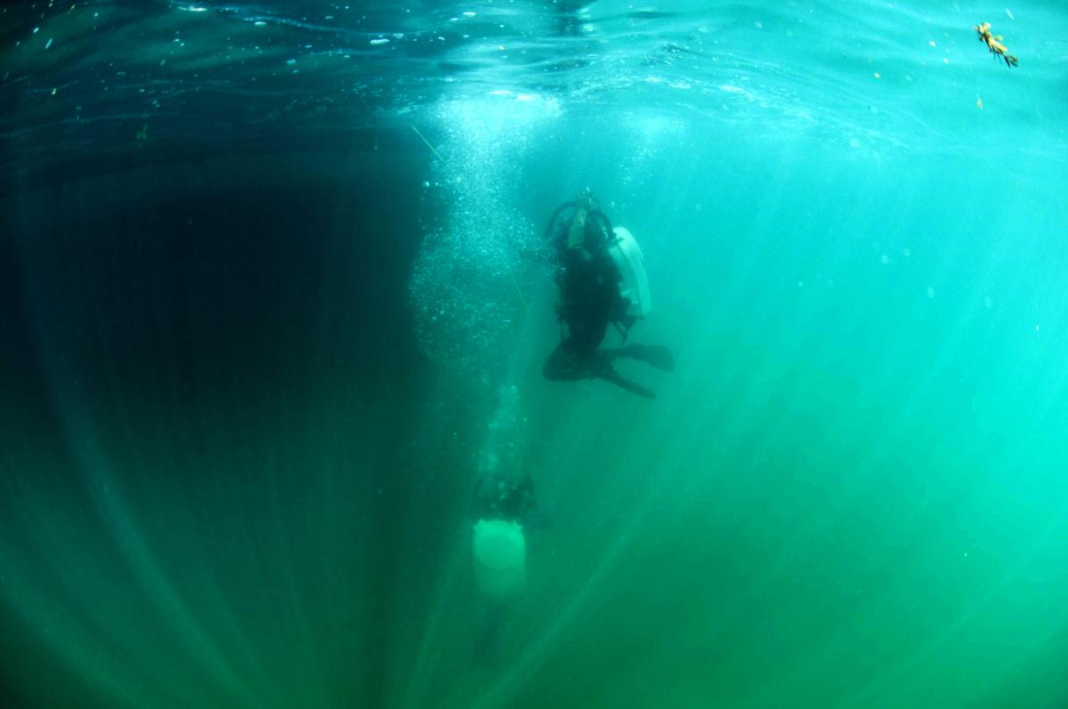 Navy EOD swimmers underwater