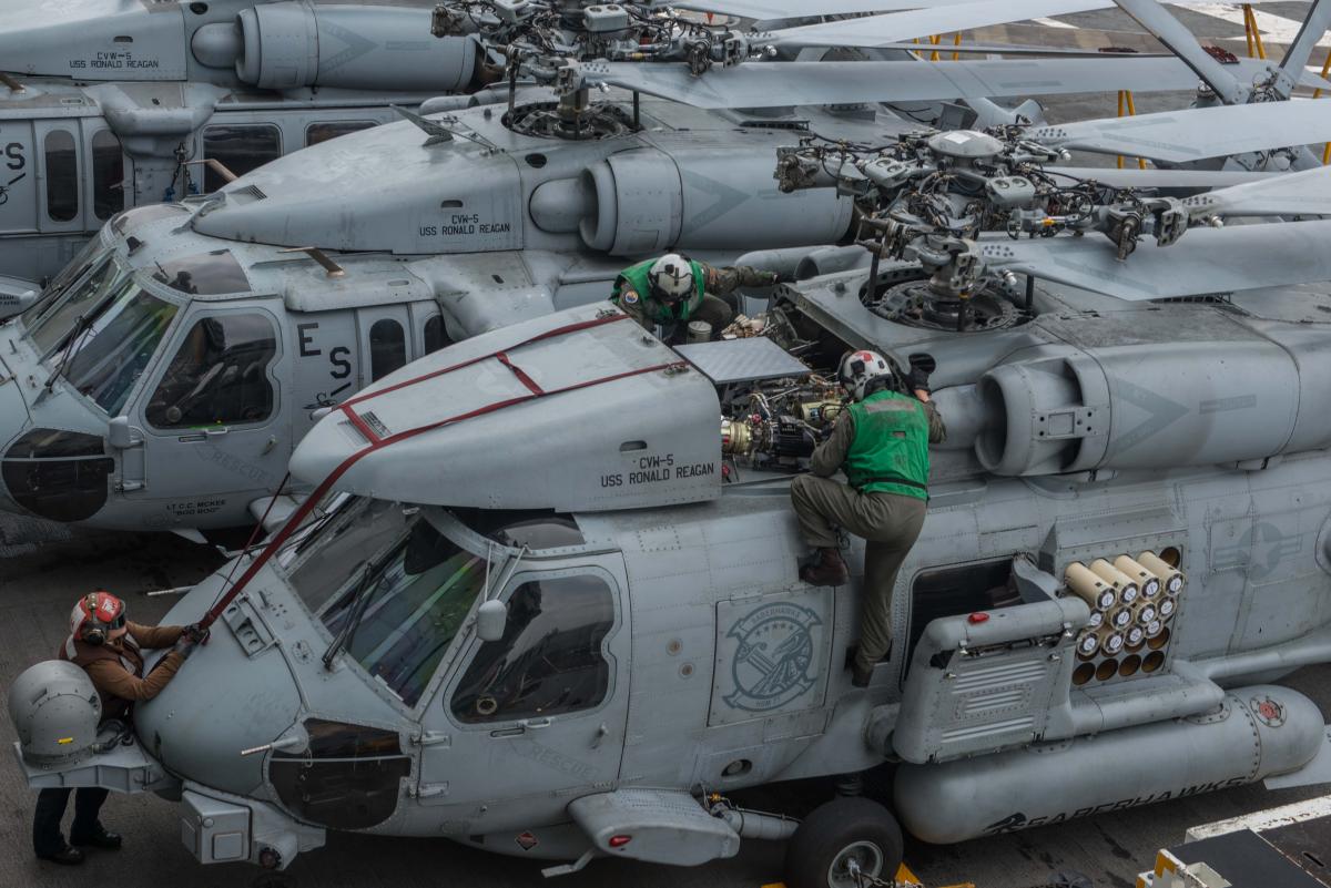 MH-60 helicopters on board the USS Ronald Reagan (CVN-76)